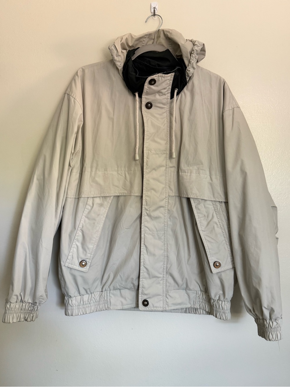 LONDON FOG Men's Vintage Lined Hooded Jacket - Cream/Navy - Size Medium Long